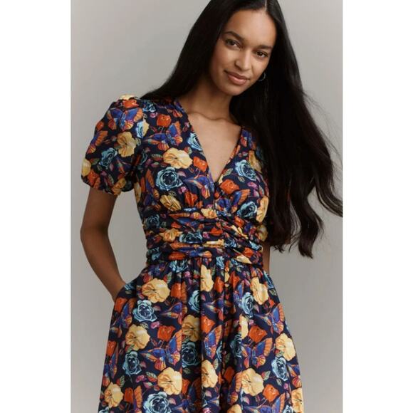 NEW NWT Anthropologie The Katerina Button-Front Dress Navy Floral Maxi Size XL - Picture 4 of 9